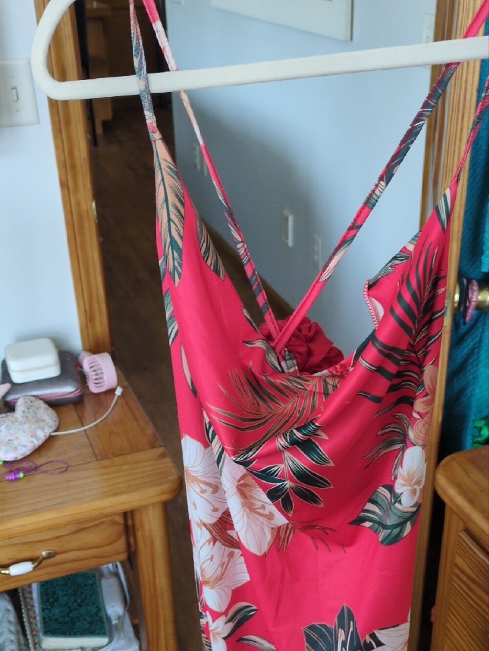 SHEIN Red Tropical Floral Midi Slip Dress - Picture 4 of 5